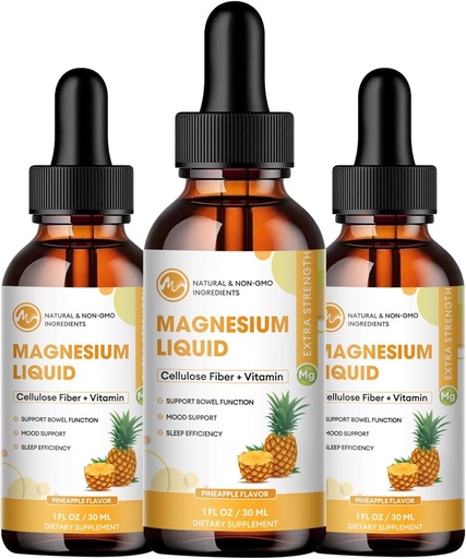 [BRSRAAQBBZ6WGEIY] (3 Pack) Magnesium Glycinate Liquid Drops, High Absorption Magnesium Liquid with B6 C D Vitamin, Magnesiumsupplement til børn og voksne, Nat & Muskelstøtte, Ananas Aroma