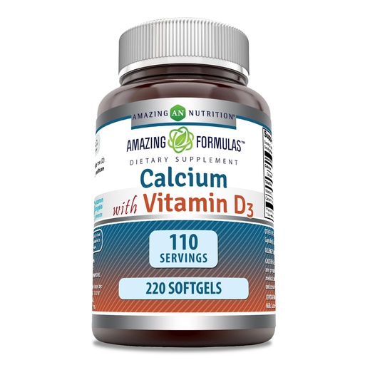 [BRSWECT5OEFAGDQU] Amazing Formulas Calcium with Vitamin D3 220 Softgels Supplement | Non-GMO | Gluten Free