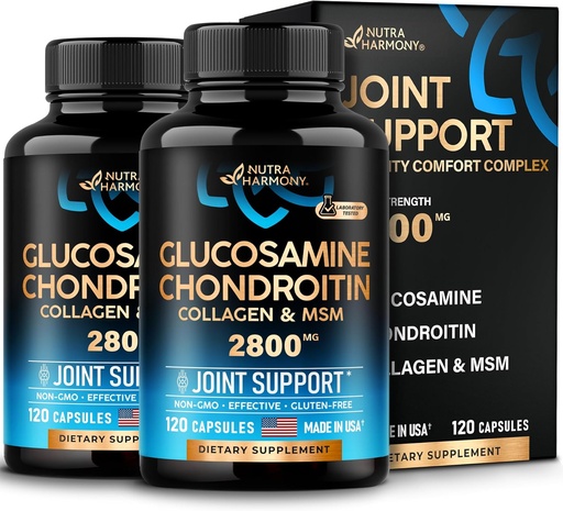 [BRSROHAODEBBOGTU] Glucosamine Chondroitin MSM Collagen | Joint Support Supplement 2800 mg | Made in USA | Flexibility Nutritional Vitamins | for Men & Women, Pack of 2