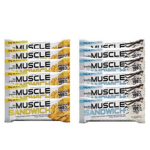 [BRSWGAIYBN4GMGQV] Muscle Foods Muscle Sandwich Bares, Variety Pack ← Ingredientes Reales, Whey Protein Isolate, High Protein Bars, 2-Ounce Bares (12 Conteo)