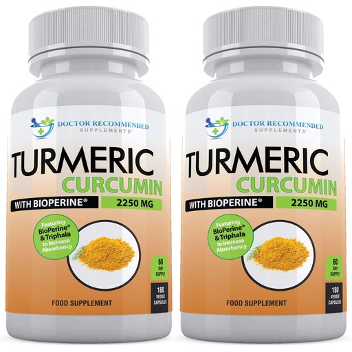 [BRSWGYD3CR7Q22AV] Turmeric Curcumin with Bioperine - 360 Veggie Capsules - 2250mg 95% Curcuminoids with Black Pepper Supplement and Triphala (Pack of 2)