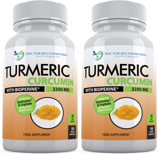 [BRSWGYD3CR7Q22AV] Turmeric Curcumin with Bioperine - 360 Veggie Capsules - 2250mg 95% Curcuminoids with Black Pepper Supplement and Triphala (Pack of 2)