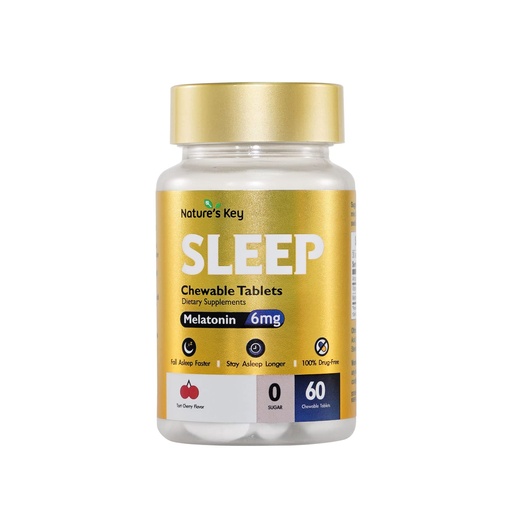 [BRSRMCQ3CMHBODQV] Nature's Key Melatonin 6mg Chewable Tablets, Sugar Free | Promotes Restful Sleep & Sleep Faster | Non-Habit Forming, with 6mg Vitamin B6 | 60 Tablets (Yummy Tart Cherry Flavor)