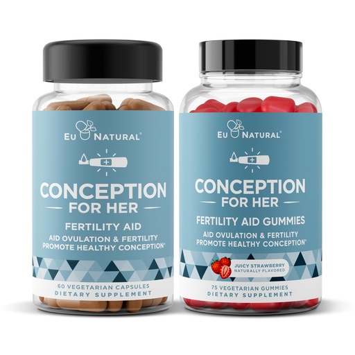 [BRSRAHYQBNYQEA35] Eu Natural Conception for Her Capsules & Gummies Bundle - Aids Ovulation, Hormonal Balance, & Regular Cycles - 60 Capsules + 75 Strawberry Flavor Gummies