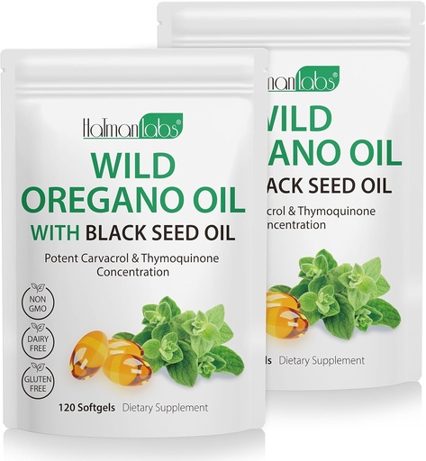 [BRSRAGL2OYBAMAI3] 2 Pack Oil of Oregano Softgels, Oregano Oil Capsules, 165mg Carvacrol, 2 in 1 Formulated Oil of Oregano with Black Seed Oil 200mg, Oregano Oil Supplement Capsules