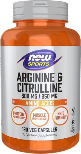 [BRSWIYD7ONYAKCDK] AHORA Nutrición Deportiva, Arginina & Citrullina 500 mg/ 250 mg, Aminoácidos, 120 cápsulas de verduras
