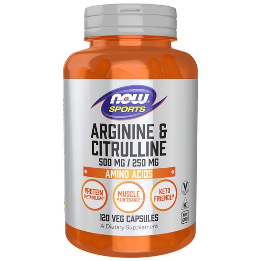 [BRSWIYD7ONYAKCDK] NOW Sports Nutrition, Arginine & Citrulline 500 mg/ 250 mg, Amino Acids, 120 Veg Capsules