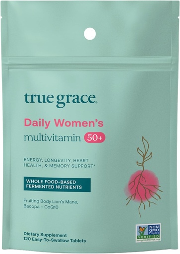 [BRSRAYA2OJ7A4FI2] True Grace Daily Women's Multivitamin 50 + - 120 Tablets Easy-to-Swallow - Inmune, Enerxía, Longevity & Memory Support - Vegan - Gluten, Soy & Iron Free