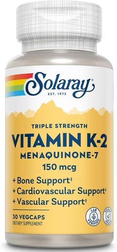 [BRSWIBQBAIMB22LM] SOLARAY Triple Strength Vitamin K-2 as MK-7, 150 mcg | Heart & Bone Health, Vascular Function Support | 30ct