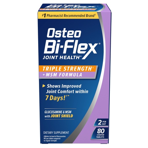 [BRSWIHDRAICRCHDG] Osteo Bi-Flex Triple Strength Glucosamine Supplement with MSM, Improve Joint Function, Maintain Healthy Connective Tissue and Cartilage, 80 Coated Tablets