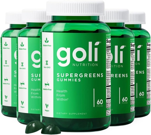 [BRSW2FIZCQPQOCDP] Goli SuperGreen Vitamin Gummy - 300 Conde - Vitaminas e minerais esenciais - Baseada en plantas, Vegan, Gluten-Free & Gelatin Free - Saúde desde dentro, Paquete de 5