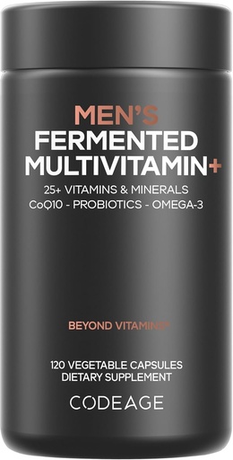 [BRSWGCYPOUPWODY4] Codeage mannen Dagelijkse Multivitaminen 25+ Essentiële Vitaminen & Mineralen, Biologische Gehele Voedingen, Probiotica, Omega-3, Zink, Vitaminen A, B, C, D, E & K 120 Capsules