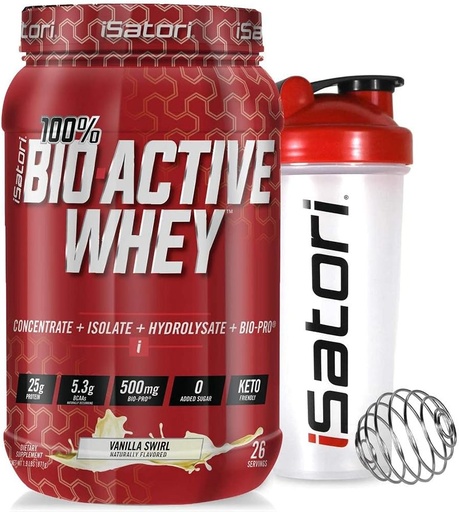 [BRSWYEIQO4MA23Y3] iSatori Bio-Active Whey Protein Powder - Vanilla Swirl (30 Servões) & iSatori Classic Blender Garrafa (Garrafa Limpa com Topo Vermelho)