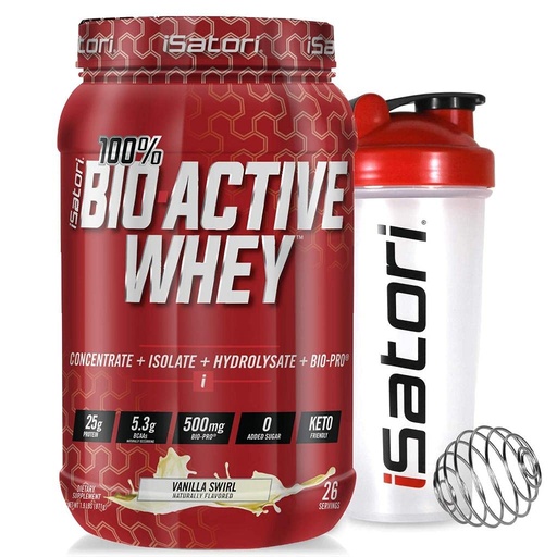 [BRSWYEIQO4MA23Y3] iSatori Bio-Active Whey Protein Powder - Vanilla Swirl (30 Servings) & iSatori Classic Blender Bottle (Clear Bottle with Red Top)