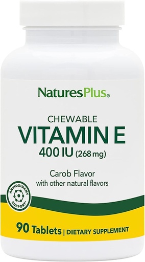 [BRSROFIKPMNQM23P] NaturesPlus Vitamin E, Natural Carob Flavor - 90 Chewable Tablets, Pack of 2 - Free-Radical Defense & Overall Well-Being - Vegetarian, Gluten Free - 180 Total Servings