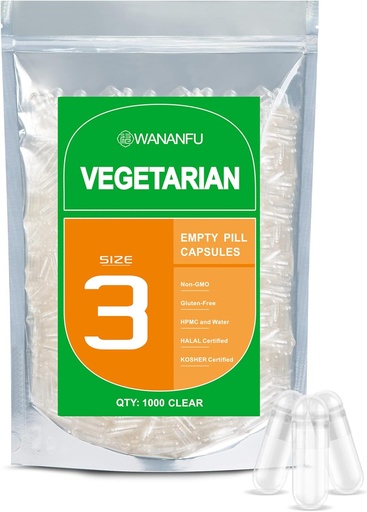 [BRSW2HDYA4PQK2DA] wananfu Size 3 Empty Capsules Vegetarian (1000 Count), Clear Fillable Veggie Pill Capsules Size 3 for Making Your Own Supplements