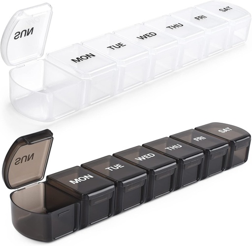 [BRSW2BAQCEDRGCTF] Large Weekly Pill Organizer 2 Pack,Daily Vitamin Case Box 7 Day with XL Compartment,Travel Friendly Medicine Organizer for Cod Liver Oil Supplements