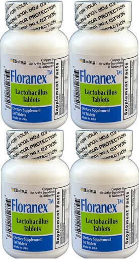 [BRSWIGT4CRYAKYL6] Floranex Probiotic 2 Million CFU, Lactobacillus Acidophilus for Colon Digestive Health, Generic for Lactinex, Shelf Stable No Refrigeration, 50 Tablets per Bottle, 4-Pack