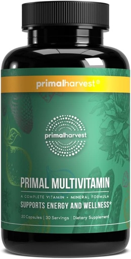[BRSRMH3RCIFQMG3D] Primal Harvest Multivitamin for Women and Men Vitamin A, Vitamin C, Vitamin D and E, Vitamin B12, B6, Biotin, Zinc Supplements (30 Capsules)