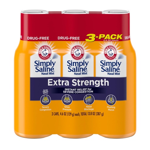 [BRSWKGAODEGR2EL4] ARM & HAMMER Simply Saline Extra Strength Nasal Mist, 4.6 oz, 3-Pack | Severe Congestion Relief