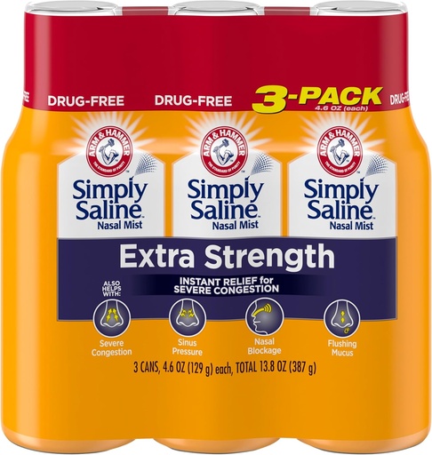 [BRSWKGAODEGR2EL4] Simply Saline Extra Strength for Severe Congestion Relief Nasal Mist: 4.6oz 3-Pack