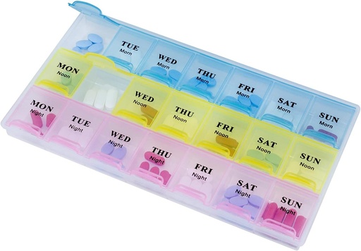 [BRSWECQ6BEHQKCDF] Weekly Pill Organizer - 21 Day Pill Planners for Pills Vitamins & Medication, 3 Times-a-Day Medication Reminder Boxes, Easy to Read & Travel Friendly