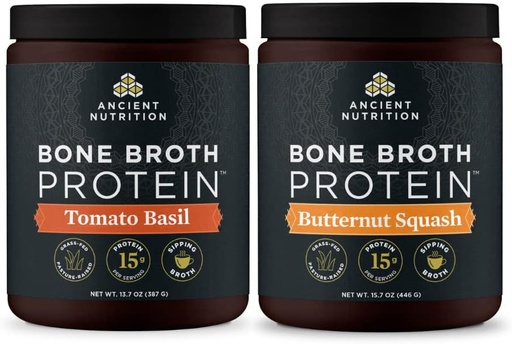 [BRSRMFL2BECRAETB] Ancient Nutrition Bone Broth Protein Powder, Tomato Basil, 15 Servings + Bone Broth Protein Powder, Butternut Squash, 15 Servings