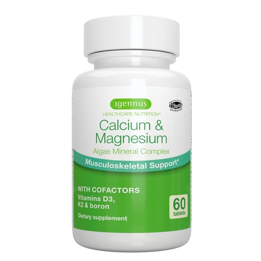 [BRSWYYD2OIBAOHLD] Igennus Red Algae Calcium Magnesium Complex, Comprehensive Bone Support with K2, D3 & Boron, High Absorption Minerals, Vegan & Plant Based, Non-GMO, 60 Tablets