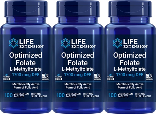 [BRSWK2QDAUGBYE3A] Life Extension Optimized Folate 1700 mcg DFE, 100 Vegetarian Tablets (Pack of 3)