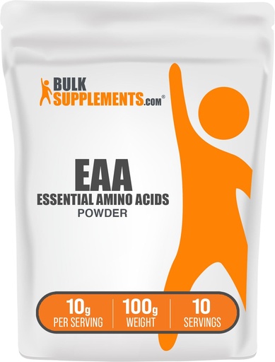 [BRSWGBADBEIGYCLZ] BulkSupplements.com Essential Amino Acids Powder - Essential Amino Acids Supplement, EAA Powder - Unflavored & Gluten Free, 10g per Serving, 100g (3.5 oz) (Pack of 1)