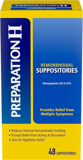 [BRSWGZ32AF5BMEQY] PREPARATION H Hemorrhoid Symptom Treatment Suppositories, Burning, Itching and Discomfort Relief (48 Count)