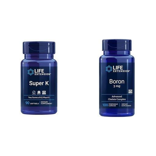 [BRSRAYYYCUBAOA3Z] Life Extension Super K Vitamin K1, K2 MK-7, MK-4, Vitamin C, Bone/Heart Health, 3-Month Supply and Boron 3 Mg 100 Vegetarian Capsules