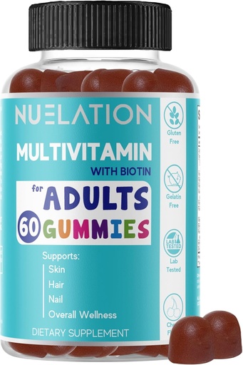 [BRSROZI2PIPWOHI6] Men & Women Multivitamin Gummies. A well rounded daily gummy multivitamins with Biotin 5000 mcg. Non-GMO, 60 Count, 30 Servings. Multi Vitamin for adults for Immune Support, Overall Wellness
