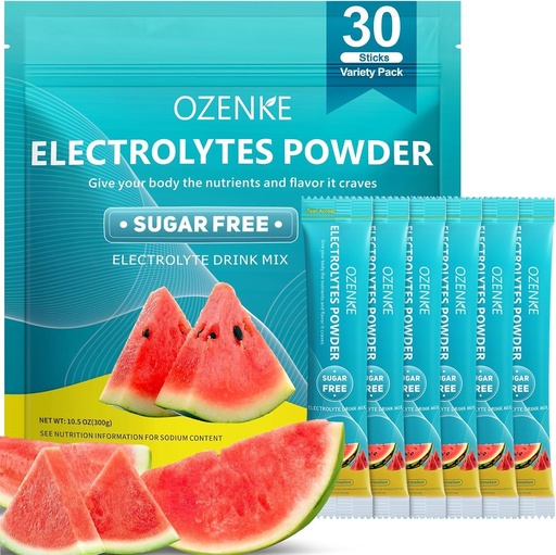 [BRSRAGQTAV4BQEL2] Electrolytes Powder Packets,30 Sticks Hydration Packets Sugar Free, Electrolyte Drink Mix Portable Electrolyte Packets for Rapid Hydration, 0 Sugar & 0 Calorie, Watermelon Flavor