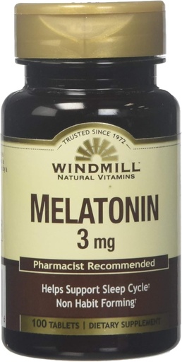 [BRSWIYYLBACRWHT2] Windmill Windmill Melatonin 3 Mg Tabs 100'S Windmill