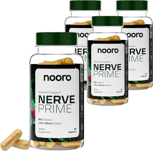 [BRSRAFITOF5RM3TB] nooro Nerve Prime Supplement - R-Alpha Lipoic Acid, Lion’s Mane Mushroom, and Curcumin, Well-Being Support, Cognitive Function, Antioxidant Protection, 120-Day Supply (4 Pack)