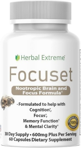 [BRSRAED3CEBAKCL7] Fokuset Nootropics Brain and Focus Formula. 90 Kapsule Dimetilaminoetanol (DMAE Bitartrate), L-glutamin, L-tirozin, GABA, Bacopa in več, bela