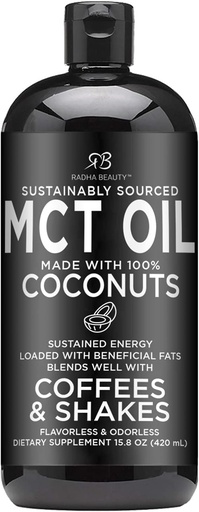 [BRSWGAIZAUIWKDLX] Radha Beauty Premium MCT Oil Made only from Non-GMO Coconuts - 15.8oz. Keto, Paleo, Gluten Free and Vegan Approved.