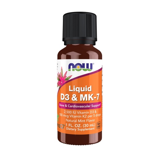[BRSWGGTYCV5R6FA6] NOW Foods Supplements, Liquid D-3 & MK-7 with 2,500 IU Vitamin D-3 & 100 mcg Vitamin K-2 per 5 drops, 1-Ounce
