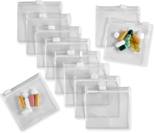 [BRSRMZY7CIPWOHLF] Zippered Pill Pouch Bags - 12 Pcs, Slide Lock Clear Plastic Mini Bags, BPA-Free for Pills Vitamins, Supplements, Medications, Jewelry, Crafts, Small Objects - Self-Sealing, Reusable, Travel-Friendly
