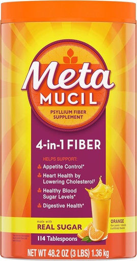 [BRSWIY32BJ6QGFLK] Metamucil 4-in-1 Psyllium Husk pluošto papildas, Nekilnojamasis cukrus, 114 šaukštai, Oranžinė Flovered, Kasdienis pluošto milteliai Digimosios sveikatos, pagamintas su Plant- Based Psyllium Husk pluošto
