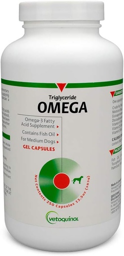[BRSWIYQHOEIAC3TC] Vetoquinol Triglyceride Omega Dog Supplement Capsules, Medium-Breed: 30-60 lbs, 250ct