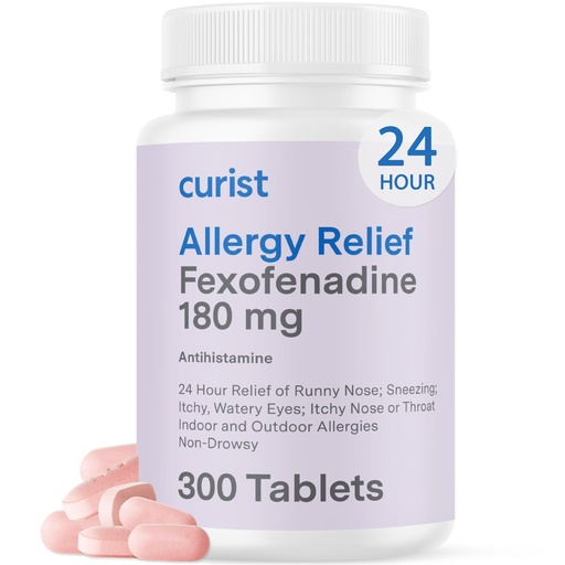 [BRSROC32CMCWMD3H] Curist Fexofenadine Hydrochloride 180mg (300 Tablets) - 24 HR Antihistamine Allergy Relief Tablets (300 Count) All Day Strength Generic Fexofenadine Bulk Non Drowsy Allergy Relief