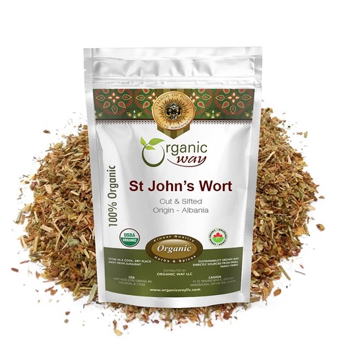 [BRSWYHYLAR6AOFDG] Organic Way St. John's Wort Cut & Sifted (Hypericum perforatum) - Herbal Tea | European Wild-Harvest | Organic, Kosher & USDA Certified | Vegan, Non GMO & Gluten Free | Origin - Albania (1/4LBS / 4Oz)