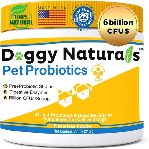 [BRSWGFQOCAMRA3TV] Probiotics for Dogs and Cats - Max-Strength with15 Strains Pre &Probiotics Digestive Health, Increase & Maintain Proper Gut Flora(Made in USA) 7.4 Oz (6 Billion CFU Per Scoop)