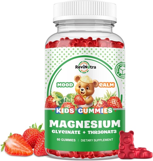 [BRSRAYD4CR6AACDX] Magnesium Komplex Gummies- Calm Chewable Gummies för barn & vuxna- Magnesium Glycinate Supplement-w / Omega-3, Vitamin B6, D3- Stöd lugn, ben, humör, jordgubbsmak