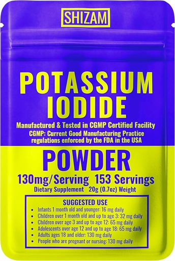 [BRSRMGIYOAMAKAY2] SHIZAM Potassium Iodide 130 mg 65 mg Powder Survival Kit Kits, KI Iodine Capsule Capsules Liquid Tincture Pill Pills Tablet Tablets Tabs Alt Supplement Supplements, prepping Supplies 130mg 65mg
