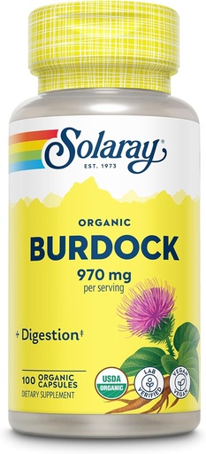 [BRSWIYTYCUPRAGDC] Solaray Organic Burdock Root 970 mg - Digestive Support Supplement - USDA Burdock Root Organic - Vegan, Lab Verified, 60-Day Money-Back Guarantee - 50 Servings, 100 Organic Capsules