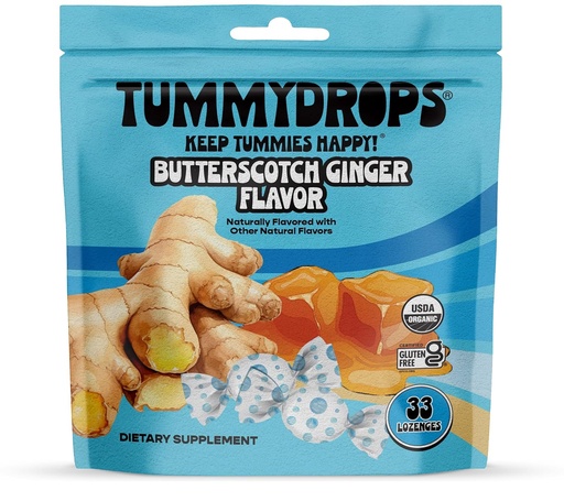 [BRSRAYY6OBYBSEQU] USDA Organic Butterscotch Ginger Flavor Tummydrops, Gluten Free & Vegan, 33 Organic Ginger Lozenges