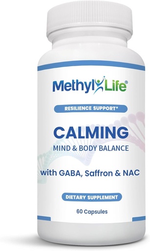 [BRSRAZD2OABAKHL6] Methyl- Life ® Calming Supplement med GABA & Saffron - Kapsler til daglig balance & relaxation - Vegan, Non- GMO, Gluten & Top 14 Allergen Gratis Kapsler 124; 60 Kapsler
